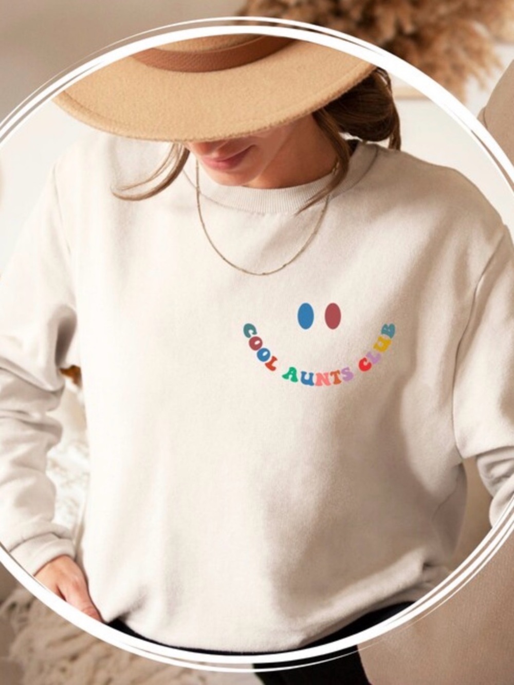 Gildan Cream Sweatshirt with Multicolor "Cool Aunts Club" Smile